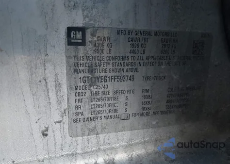 2015 GMC Sierra 2500Hd Sle from USA, damaged, VIN 1GT11YEG1FF593749